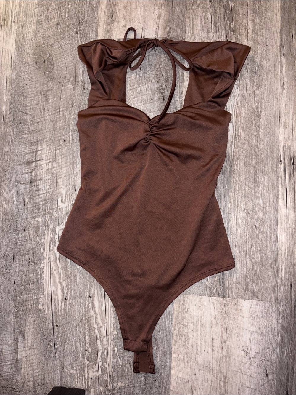 Women’s Brown Twist-Front Bodysuit with Halter Tie